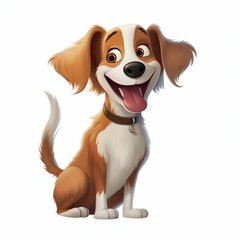Fototapeta premium Cartoon Dog Smiling and Wagging its Tail on White Background. Generative ai