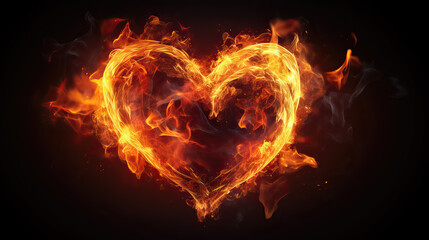Fototapeta na wymiar heart shape on fire, ai generated