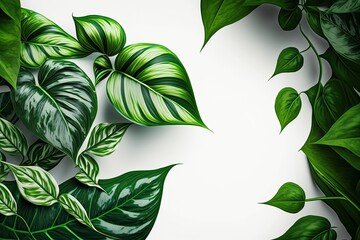 green leaves on a white background. Generative AI