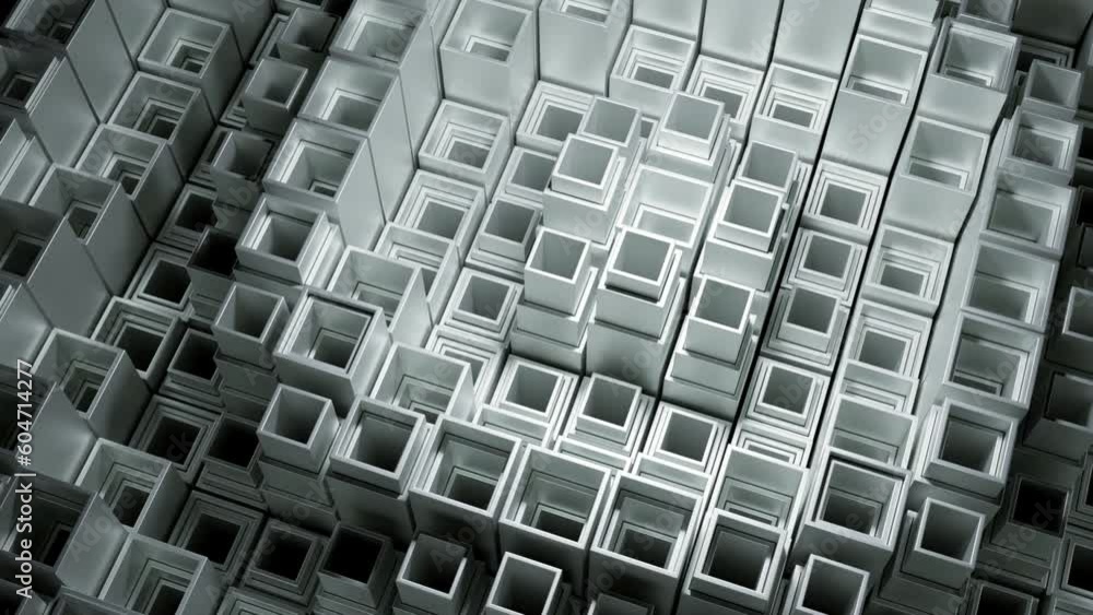 Poster circular waves of geometric surface. design. ripples of square columns in matrix space. square colum