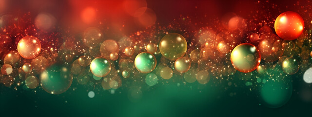 Fototapeta na wymiar Abstract Christmas background with bokeh, green rot gradient. Merry Christmas Happy New Year banner. AI generated