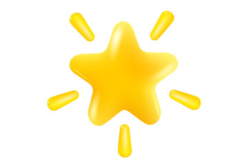 Vector icon of yellow star in realistic 3D style. Achievements for games or customer rating feedback of website. Vector illustration of star in kawaii style.
