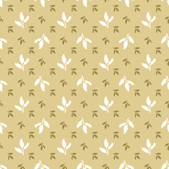 Mid century style seamless pattern with small plant leaves. Simple summer print for tee, fabric, stationery. Hand drawn illustration for decor and design.