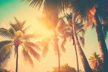 Fototapeta na wymiar sunny day with a group of palm trees. Generative AI