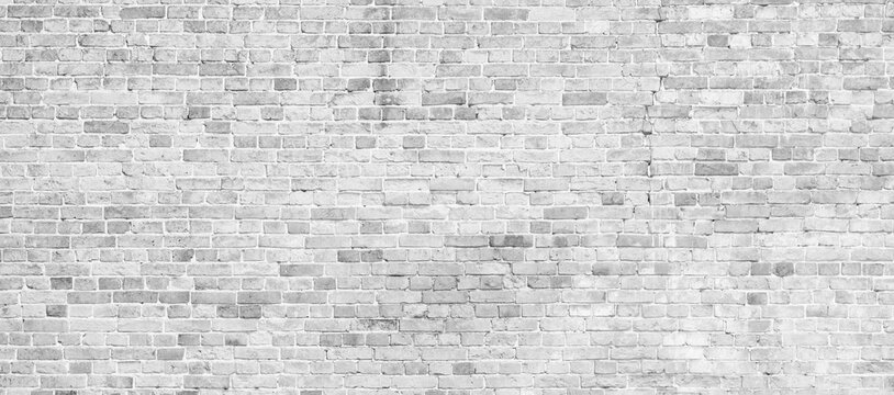 Fototapeta Abstract white brick wall texture for pattern background. wide panorama picture. with copy space design for web banner