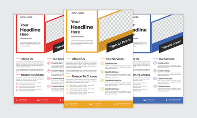 Modern Business & Corporate Flyer Layout with 3 different Colors, Minimal Template, Clean Design