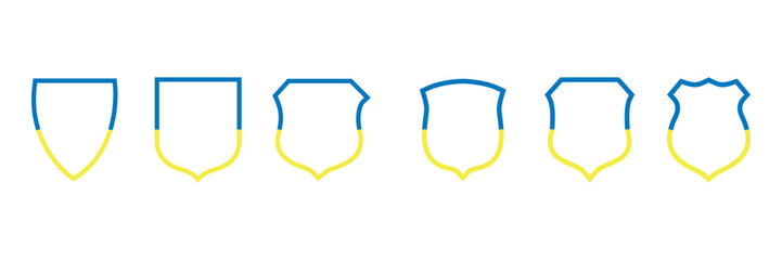 A set of shields with the flag of Ukraine. Flag of Ukraine. Vector illustration on white background