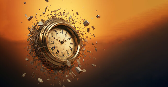until the end of time , exploding clock concept,  Created using generative AI tools.