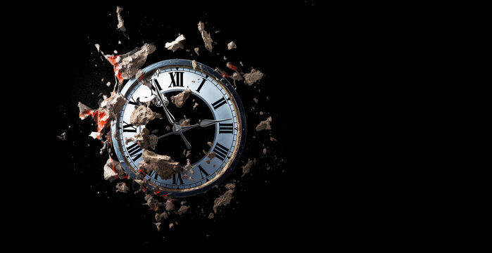 until the end of time , exploding clock concept,  Created using generative AI tools.