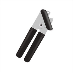 Vector illustration of a modern can opener. Flat style vector design can opener with black plastic handle for opening cans. Can opener sign icon. A symbol of the kitchen concept