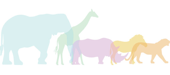 animal silhouettes, savannah, africa, elephant, rhinoceros, giraffe, panther, 