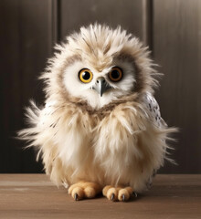 Fototapeta premium Cute Baby Owl with Cream-Colored Feathers