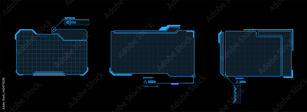 Poster hud frames. futuristic modern hud control panel. high tech screen digital hologram window, gaming me