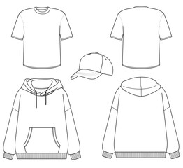 white template sweatshirt t-shirt baseball cap logo design blank style set hoodie back front clothing hood png transparent isolate