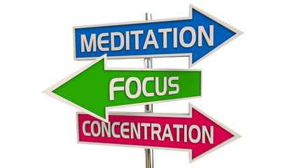 Meditation Focus Concentration Mindfulness Peace Tranquity Direction Signs 3d Illustration