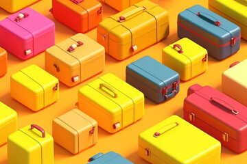 Lines of suitcases on yellow Generative AI