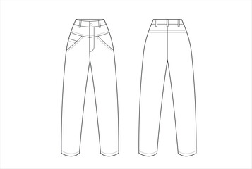 Pants, Trousers Vector Flat Sketch Template