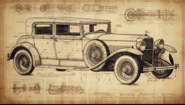 A blueprint of an old vintage car , ai, ai generative, illustration