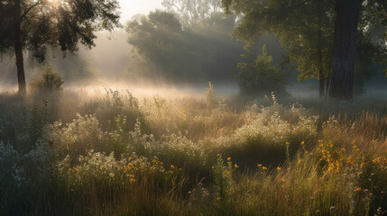 Fototapeta na wymiar Morning summer meadow Generative AI