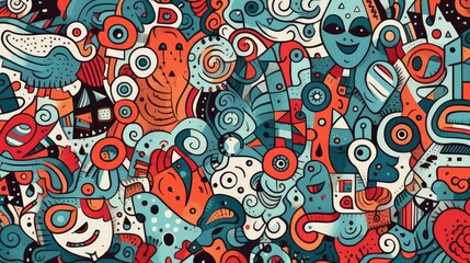 Naklejka premium Vibrant Floral Doodles Forming Background