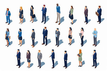 Fototapeta na wymiar Isometric large set of businessmen and business women. Isolated on white background, illustrated. Generative AI