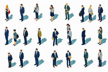 Fototapeta na wymiar Isometric large set of businessmen and business women. Isolated on white background, illustrated. Generative AI