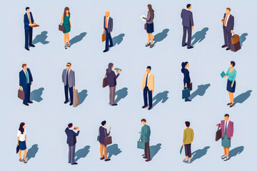 Fototapeta na wymiar Isometric large set of businessmen and business women. Isolated on blue background, illustrated. Generative AI