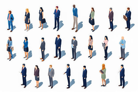 Isometric large set of businessmen and business women. Isolated on white background, illustrated. Generative AI