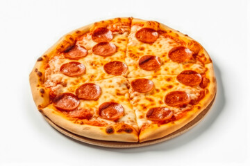 Hot pepperoni pizza on white background. Fresh pizza, Italian cuisine and lifestyle concept. Generative AI