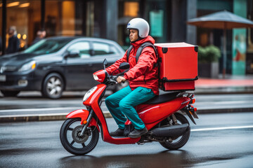 Food delivery to office. Fast delivery by scooter. E-commerce delivery service. Generative AI