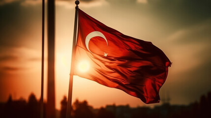Turkey national flag waving in beautiful sky. Generative AI