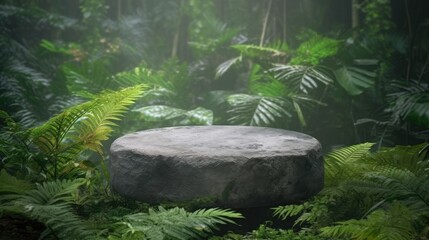 Stone table display product in jungle
