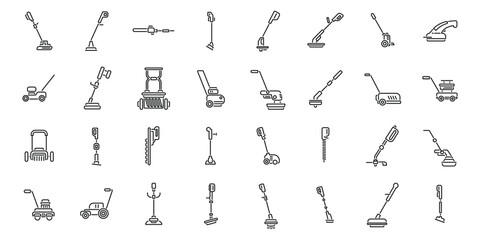 Garden trimmer icons set outline vector. Care cutter. Farm equipment