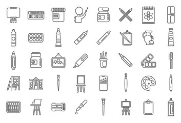Painting school icons set outline vector. Class student. Graduate study