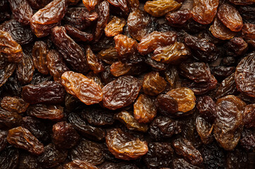 raisin top view. Close up dried fruit.