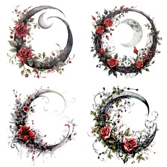Cercles muraux Crâne aquarelle Red and black roses created with Generative AI technology