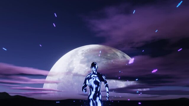 Abstract background with running man on the moon background.