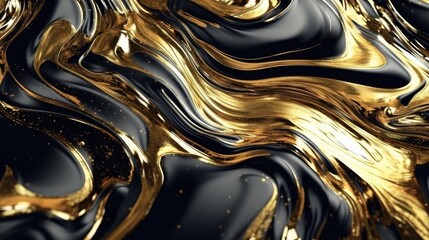 Liquid black marble with gold texture - obrazy, fototapety, plakaty
