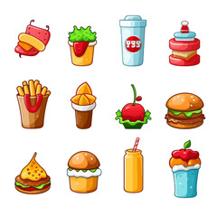 Street food set. Cartoon vector illustration.