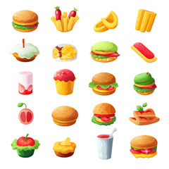 Fast food set. Cartoon vector illustration.