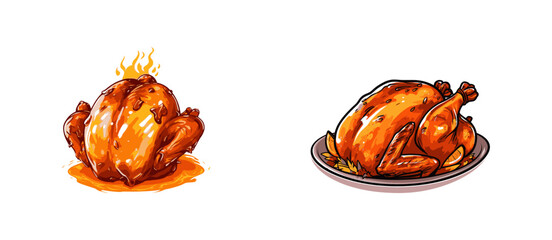 Roasted chicken on a white background. Vector illustration. © Татьяна Петрова