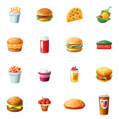 Colorful fast food set. Vector illustration.