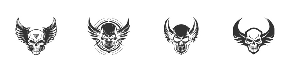 Skull head with wings. Vector illustration.
