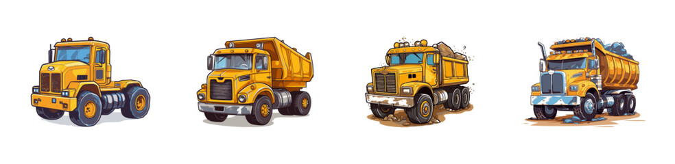 Cartoon yellow dump truck. Vector illustration.