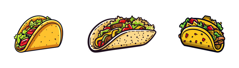 Cartoon taco on a white background. Vector illustration. 