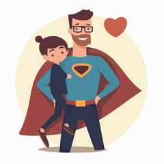 Super Dad with his Daughter. Happy Father's Day Vector Illustration Concept, Parent and Child