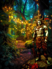 Obraz na płótnie Canvas Lord Shiva in a magic garden. Generative AI