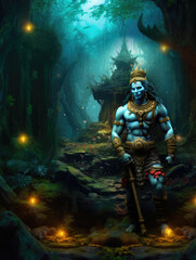 Lord Shiva in a magic garden. Generative AI