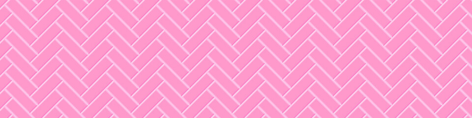 Herringbone pink tile seamless pattern. Ceramic or stone brick wall background. Kitchen backsplash, baby girl room, bathroom floor texture. Interior or exterior decoration design. Vector illustration