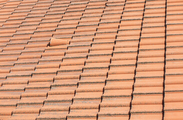 red roof tiles, full frame pattern, angle view horizontal